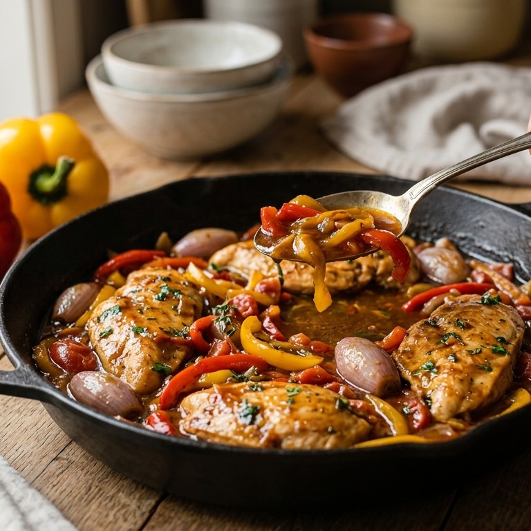 Kipfilet met paprika en sjalotjes