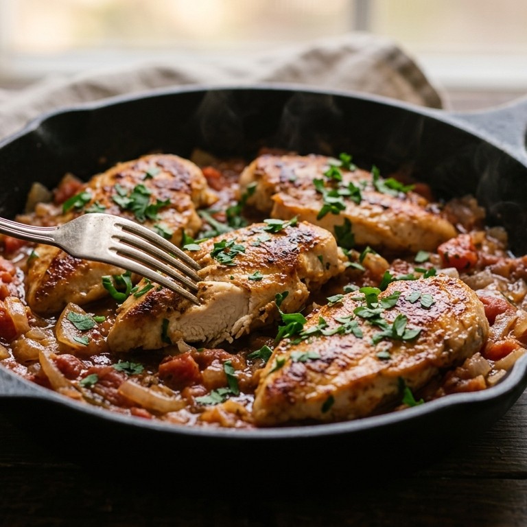 Kipfilet met tomaten-uiensaus