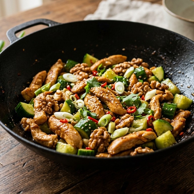 Kipfilets met komkommer en walnoten