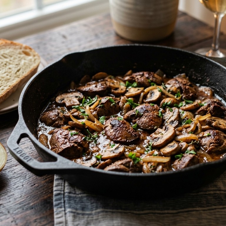 Kippelevertjes met champignons en uien