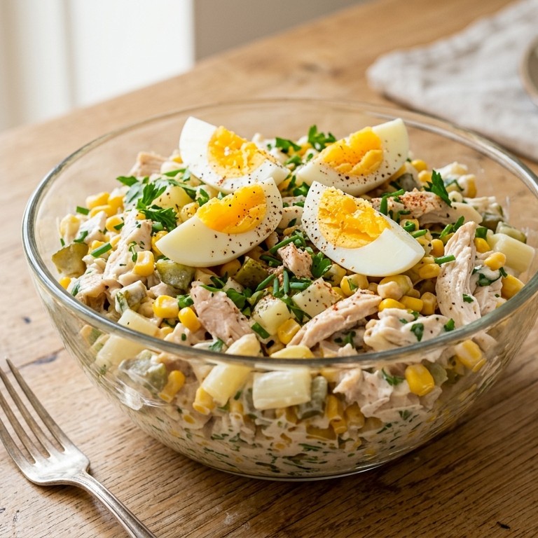 Kippensalade met mais en eieren