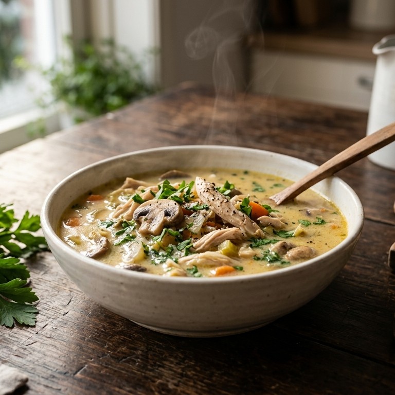 Kippensoep met champignons