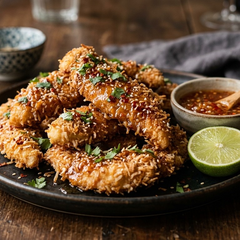 Kipreepjes met kokos-chilisaus