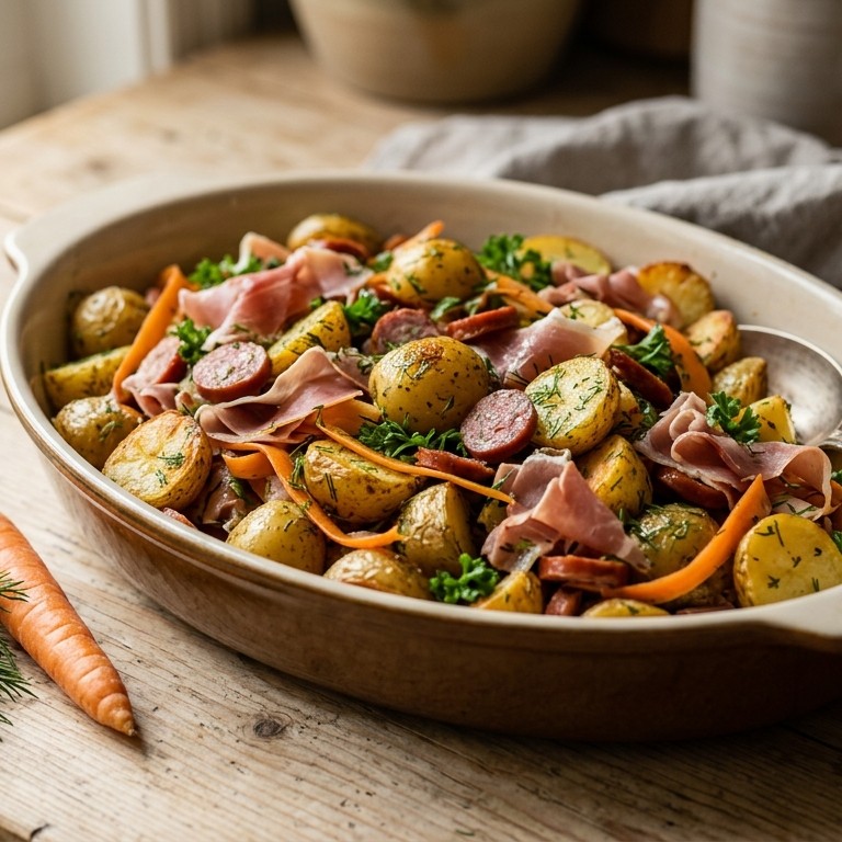 Kiprollade-aardappelovenschotel met verse groente