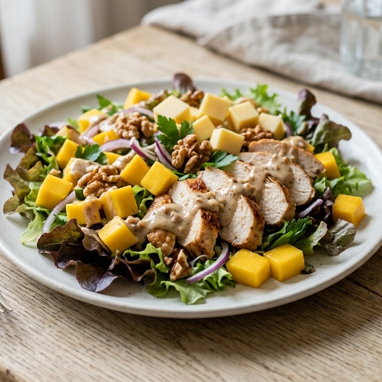 Kipsalade met mango en walnotensaus