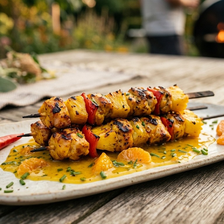 Kipspiesjes met ananassaus