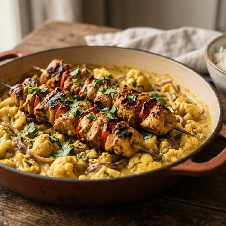 Kipspiezen met bloemkoolcurry