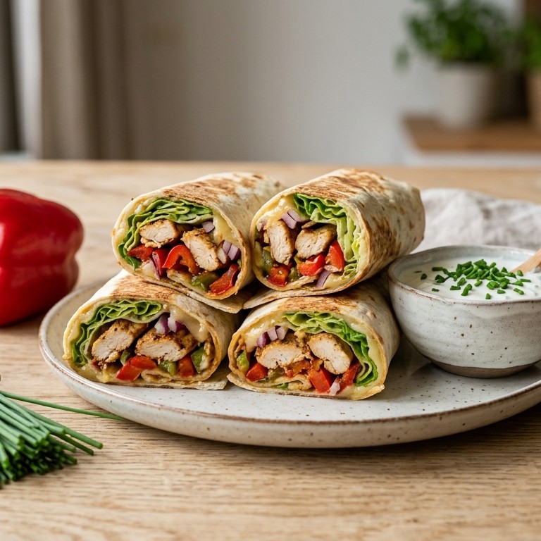 Kipwraps met bieslook dip