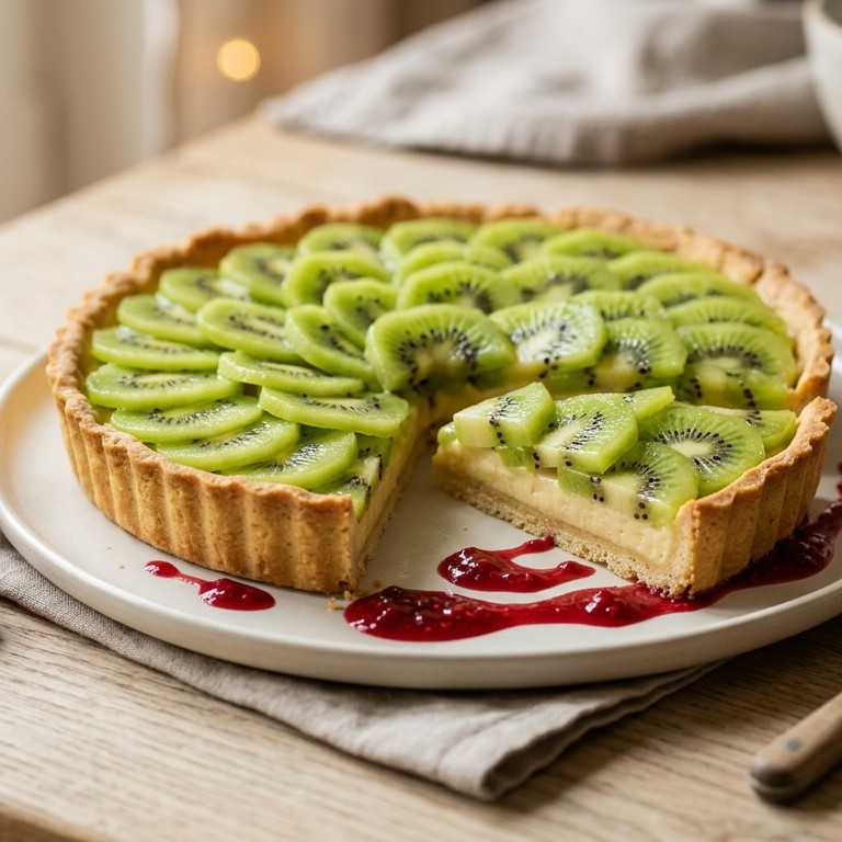 Kiwitaartje met frambozensaus