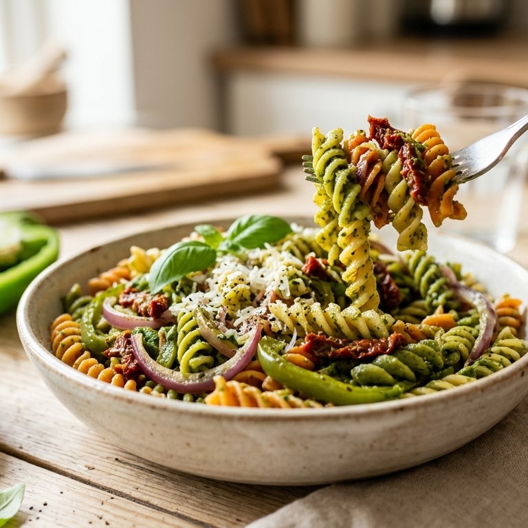 Kleurrijke Pasta Pesto (vegetarisch)