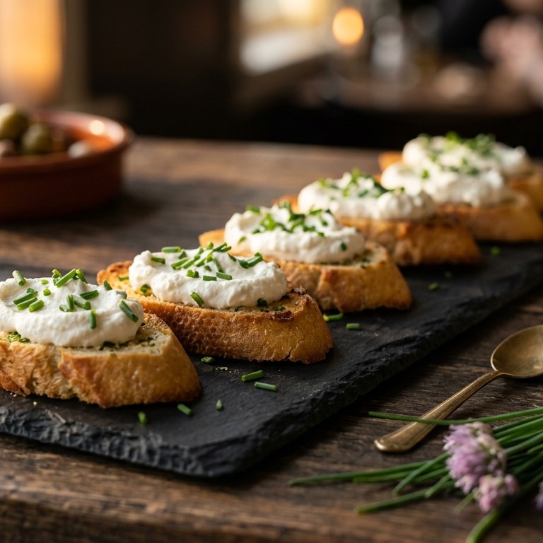 Knoflookcrostini met geitenkaascrème