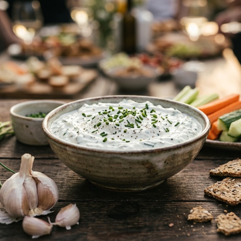 Knoflookdip met bieslook voor buffet