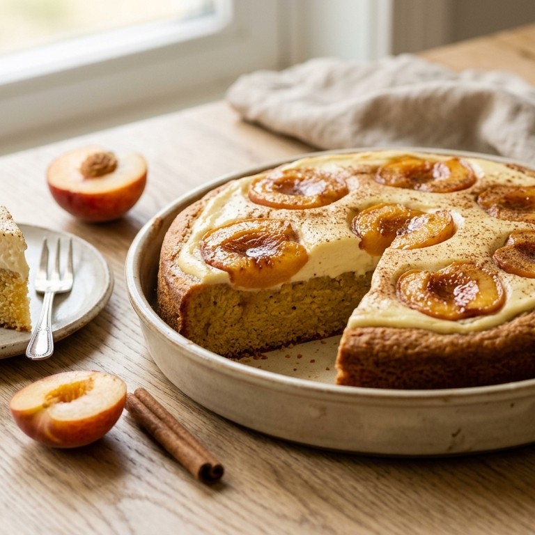 Koek met perziken en zure room