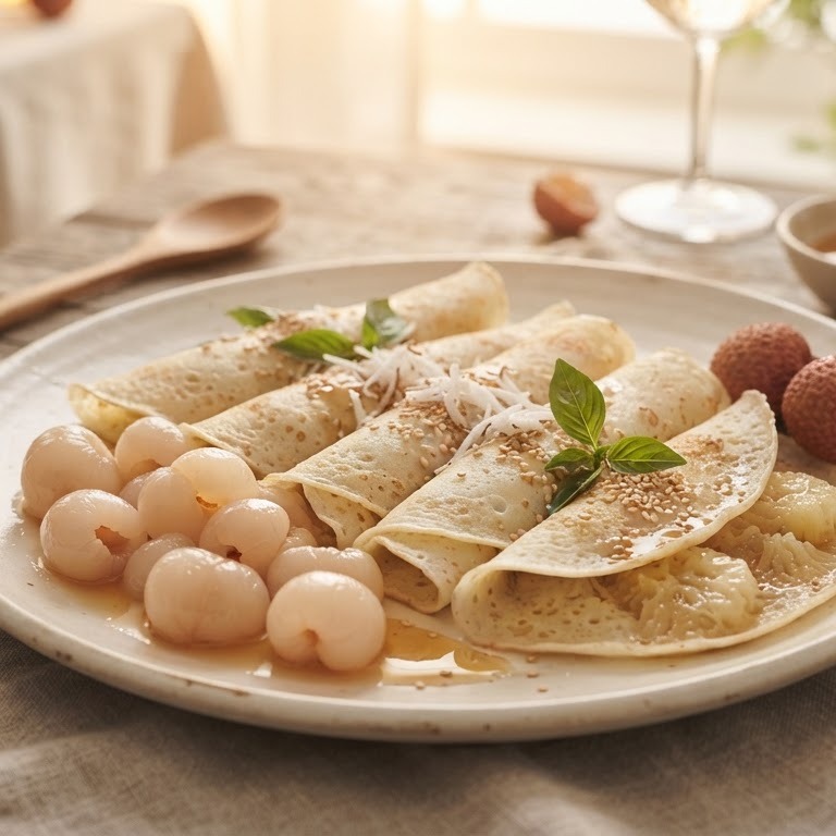 Kokosflensjes met lychees