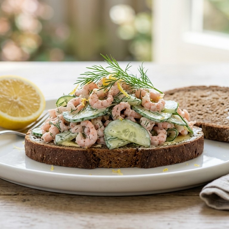 Komkommer-garnalensalade met dilleroom