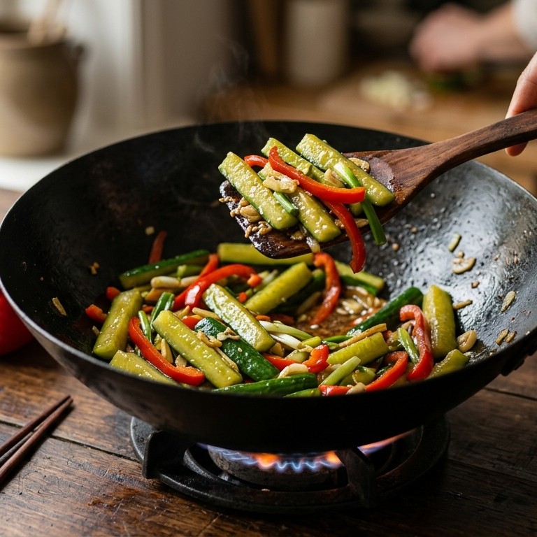 Komkommer in de wok
