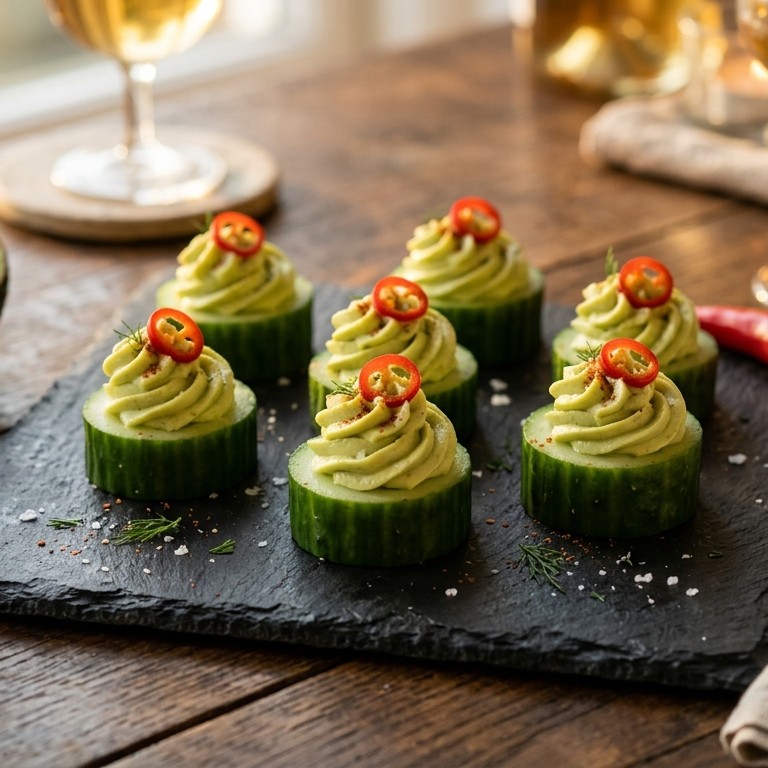 Komkommer met avocadomousse