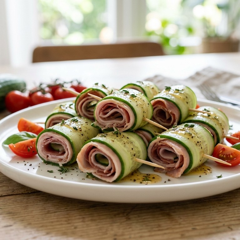 Komkommerrolletjes met ham