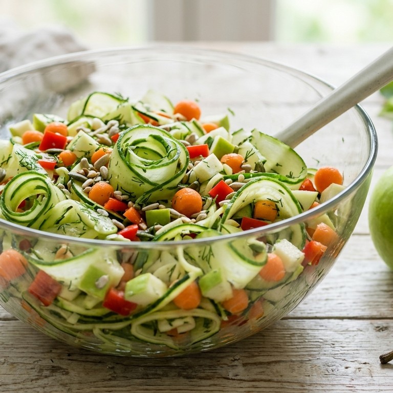 Komkommersalade met courgette, wortel en fruit