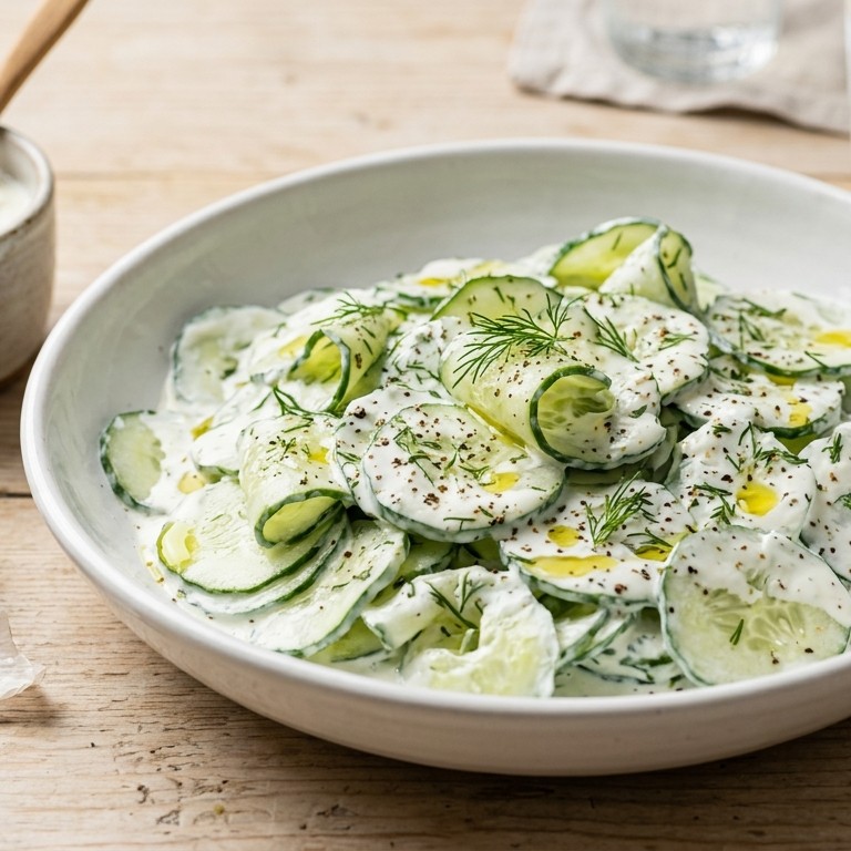 Komkommersalade met creme fraiche, kwark en knoflook