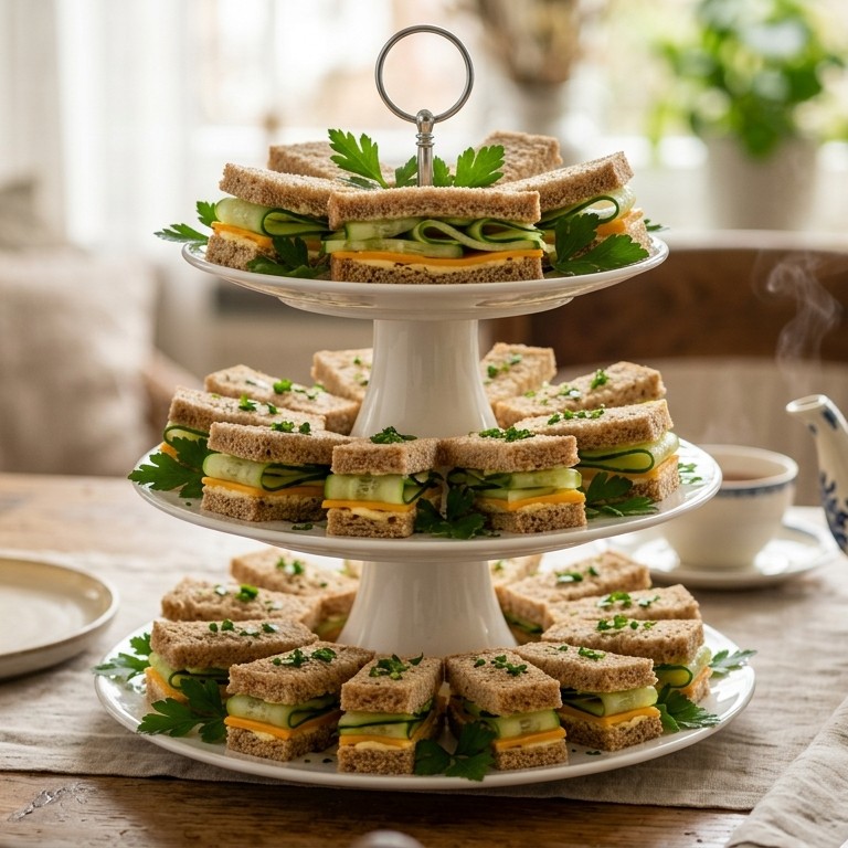 Komkommersandwiches voor high tea
