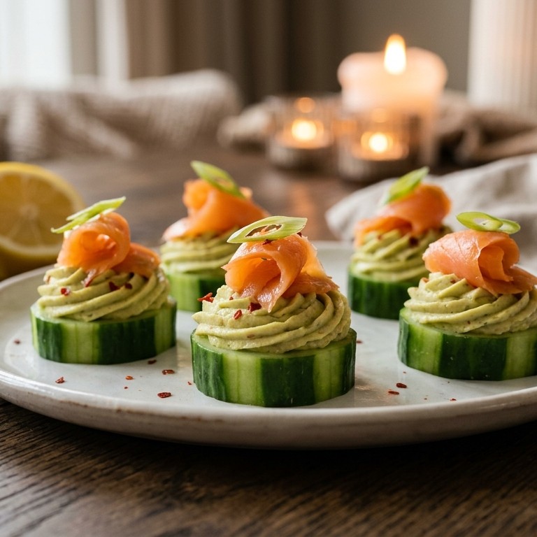 Komkommertaartjes met zalmfilet