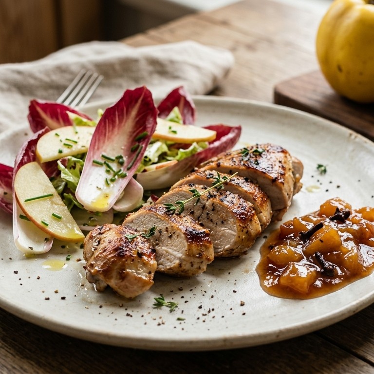Konijn met salade van roodloof en chutney