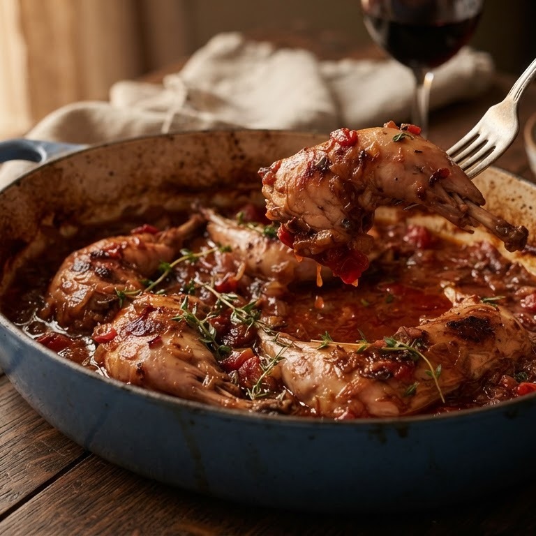 Konijn met tomatenjus