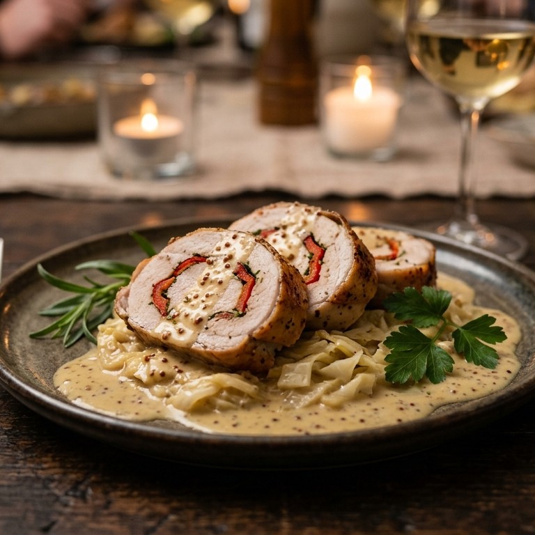 Konijnrollade met mosterdsaus