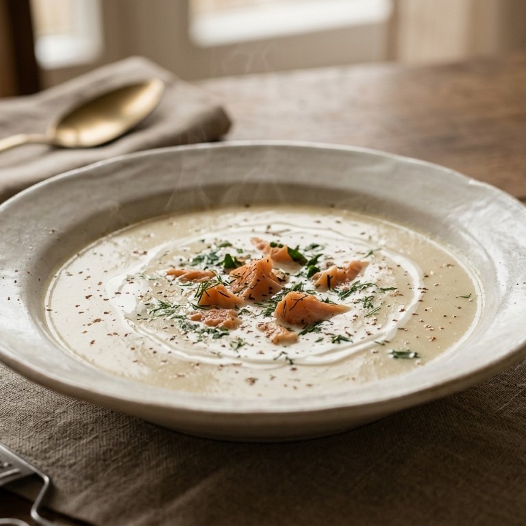 Koninginnesoep met zalm