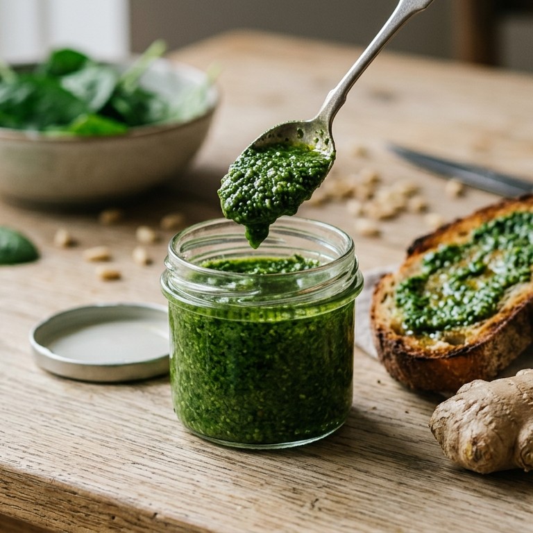 Korianderpesto met verse spinazie