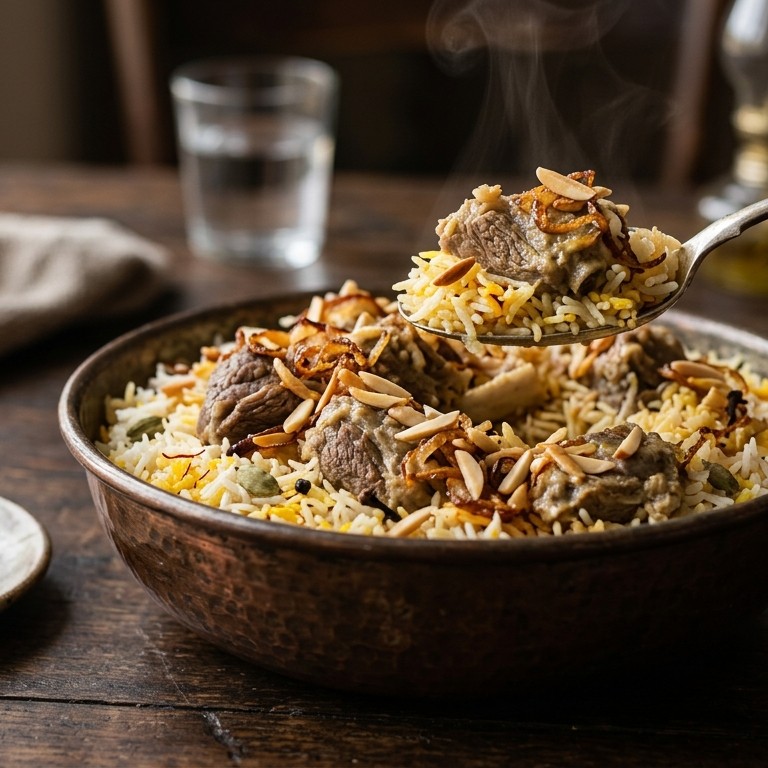 Korma Plau (Lamscurry met rijst)