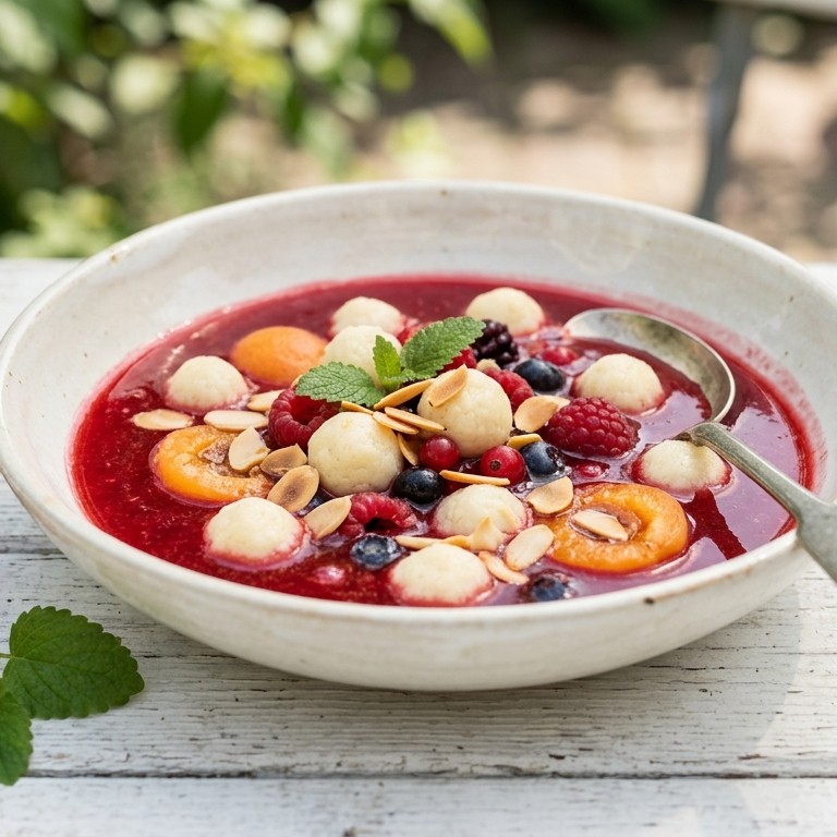 Koude fruitschotel met rijstballetjes