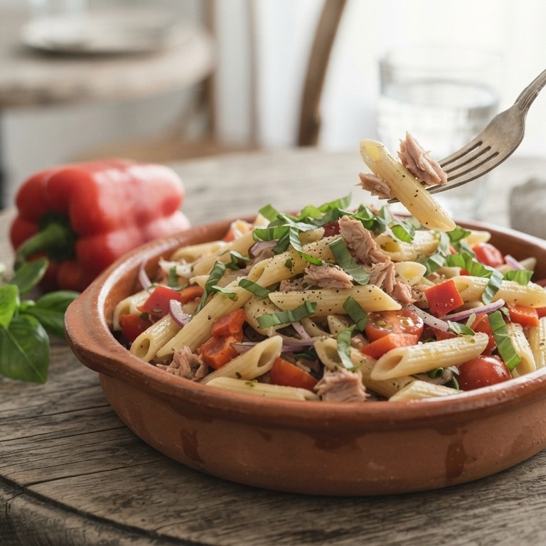 Koude pasta salade met tonijn