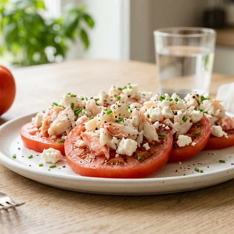 Krab en feta over tomaat