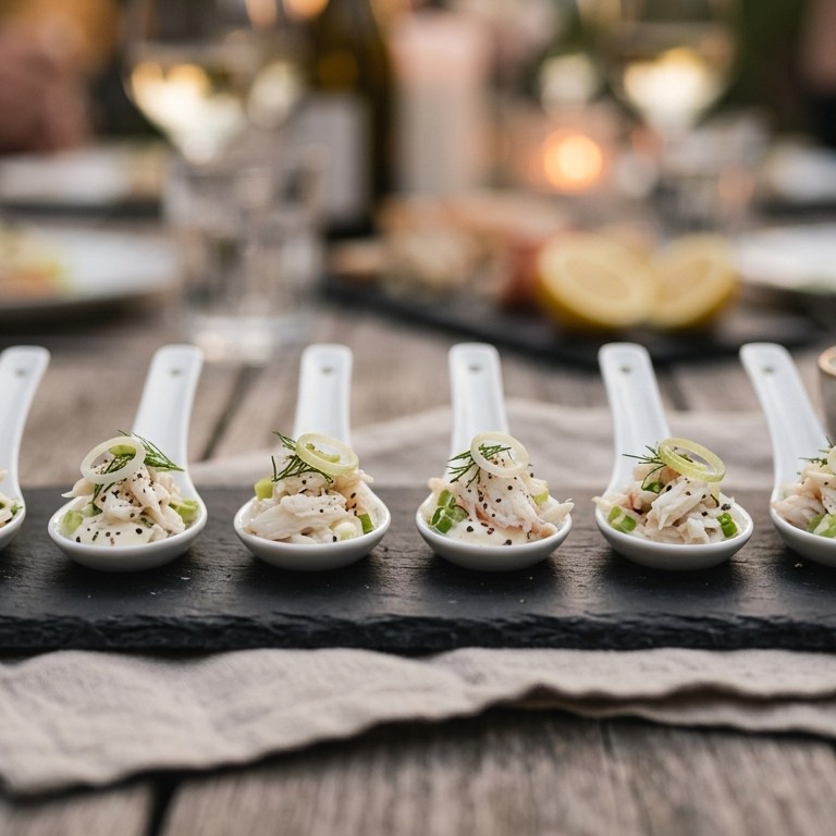 Krabsalade amuse met lente-uitjes