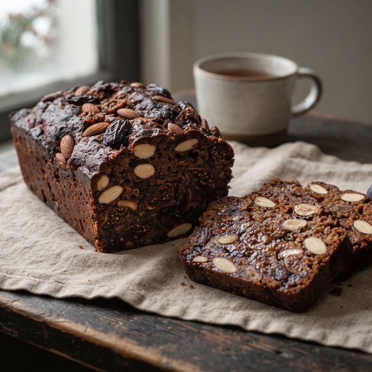 Kruidkoek met amandelen, vijgen en dadels