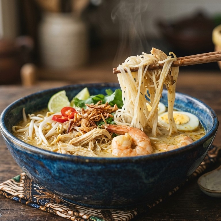 Laksa bogor ( soep met kip en garnalen)