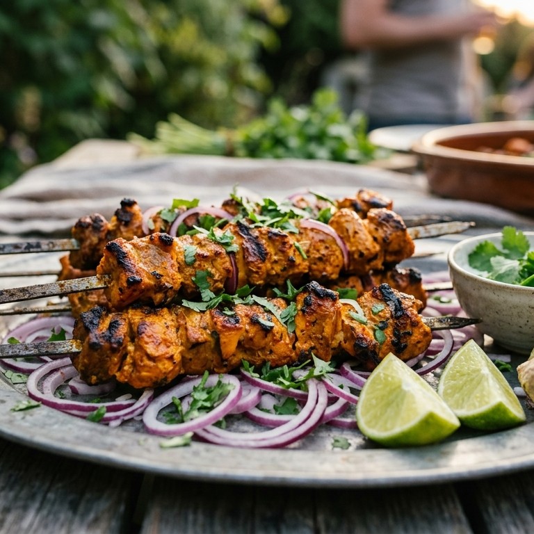 Lams tikka aan een spies