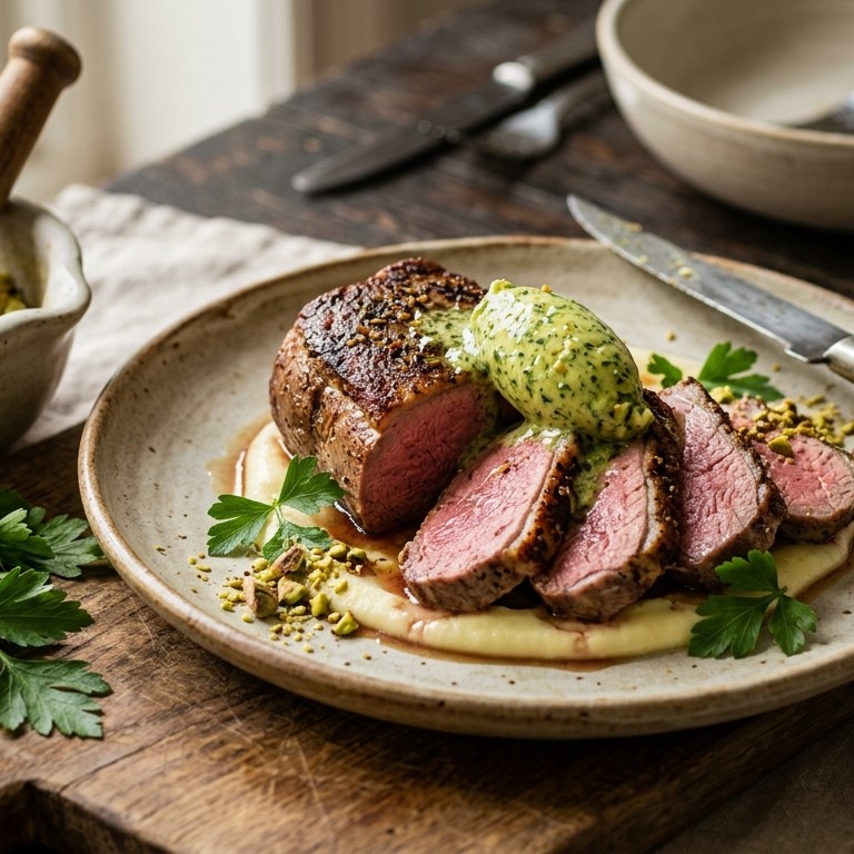 Lamsfilet met pistacheboter