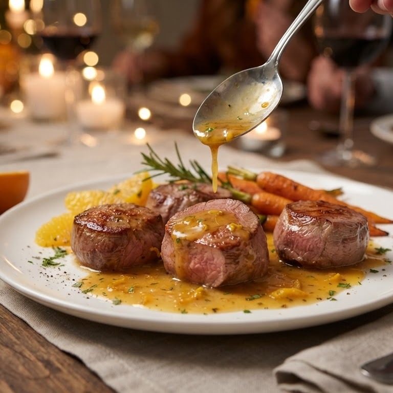 Lamsfilet met sinaasappelsaus