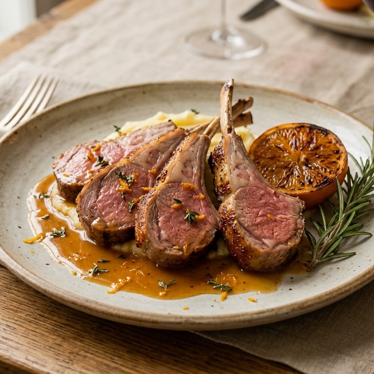 Lamskoteletten met sinaasappelsaus