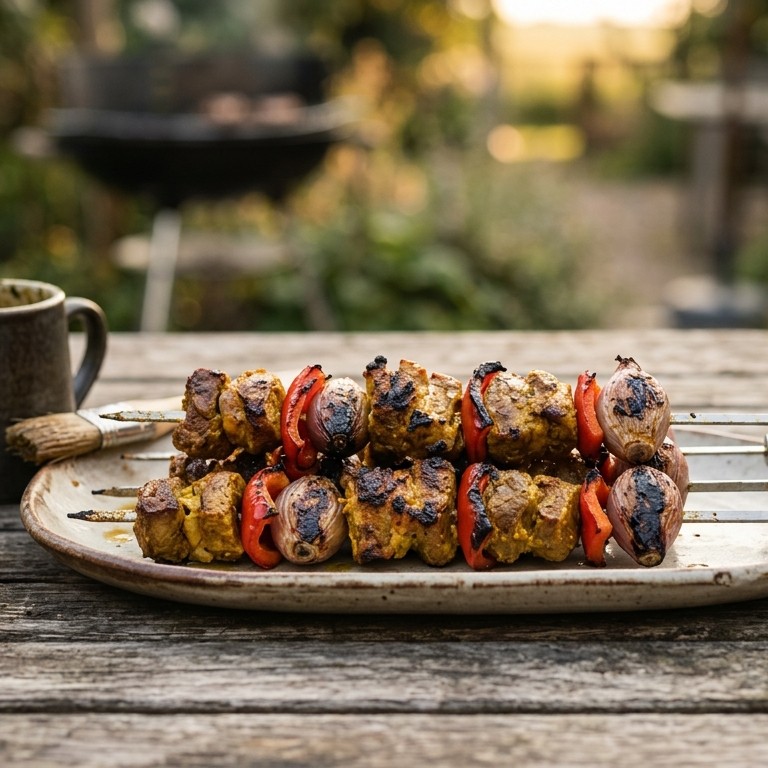 Lamsspiesjes met paprika en sjalotjes