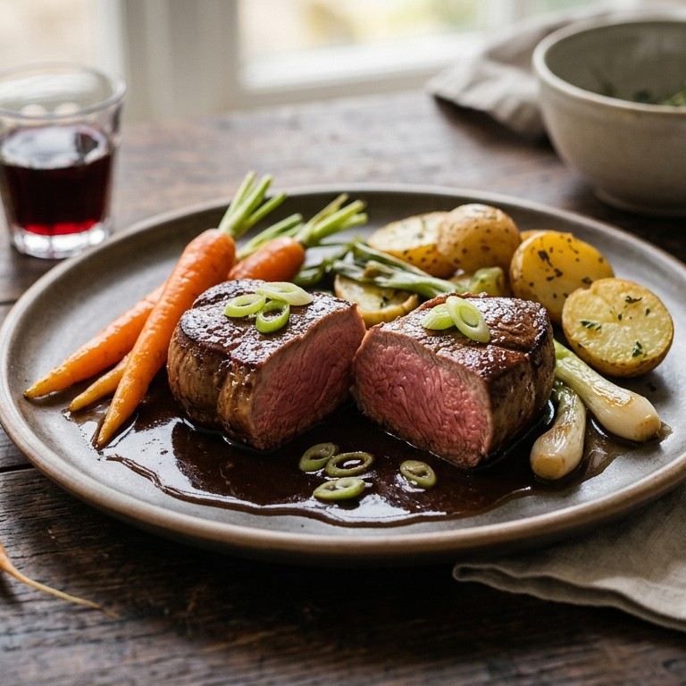 Lamssteak met bosui en appelstroopjus