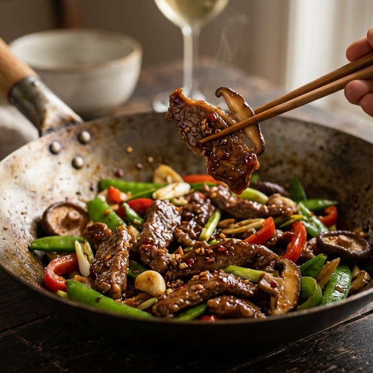 Lamsvlees met zoete chili-hoisinsaus en gemengde groenten