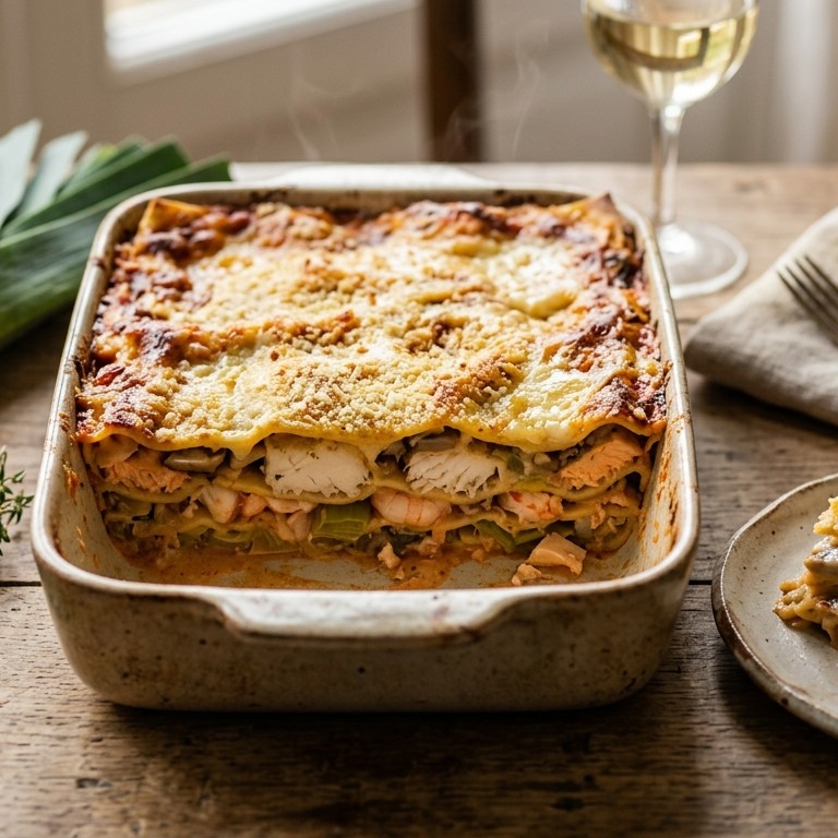 Lasagna met stukken vis