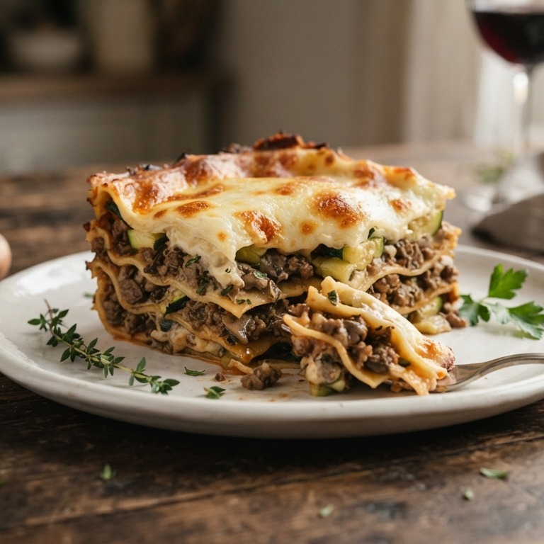 Lasagne met courgette, rundergehakt en champignons