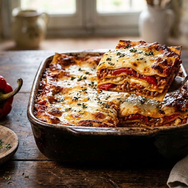 Lasagne met geroosterde paprika