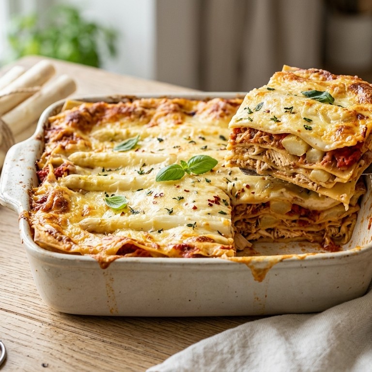 Lasagne met kip en asperges