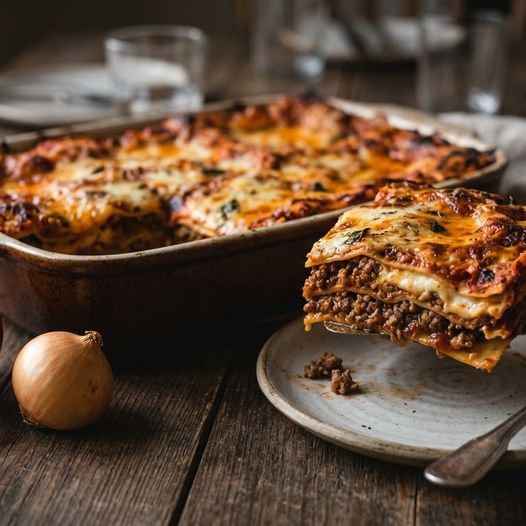 Lasagne met rundergehakt, worst en Franse kwark